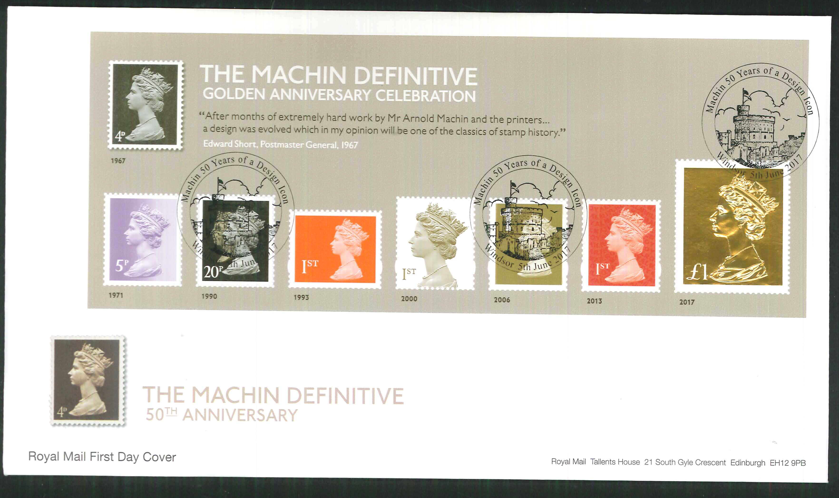 2017 - First Day Cover Machin Mini Sheet Gold Windsor Postmark